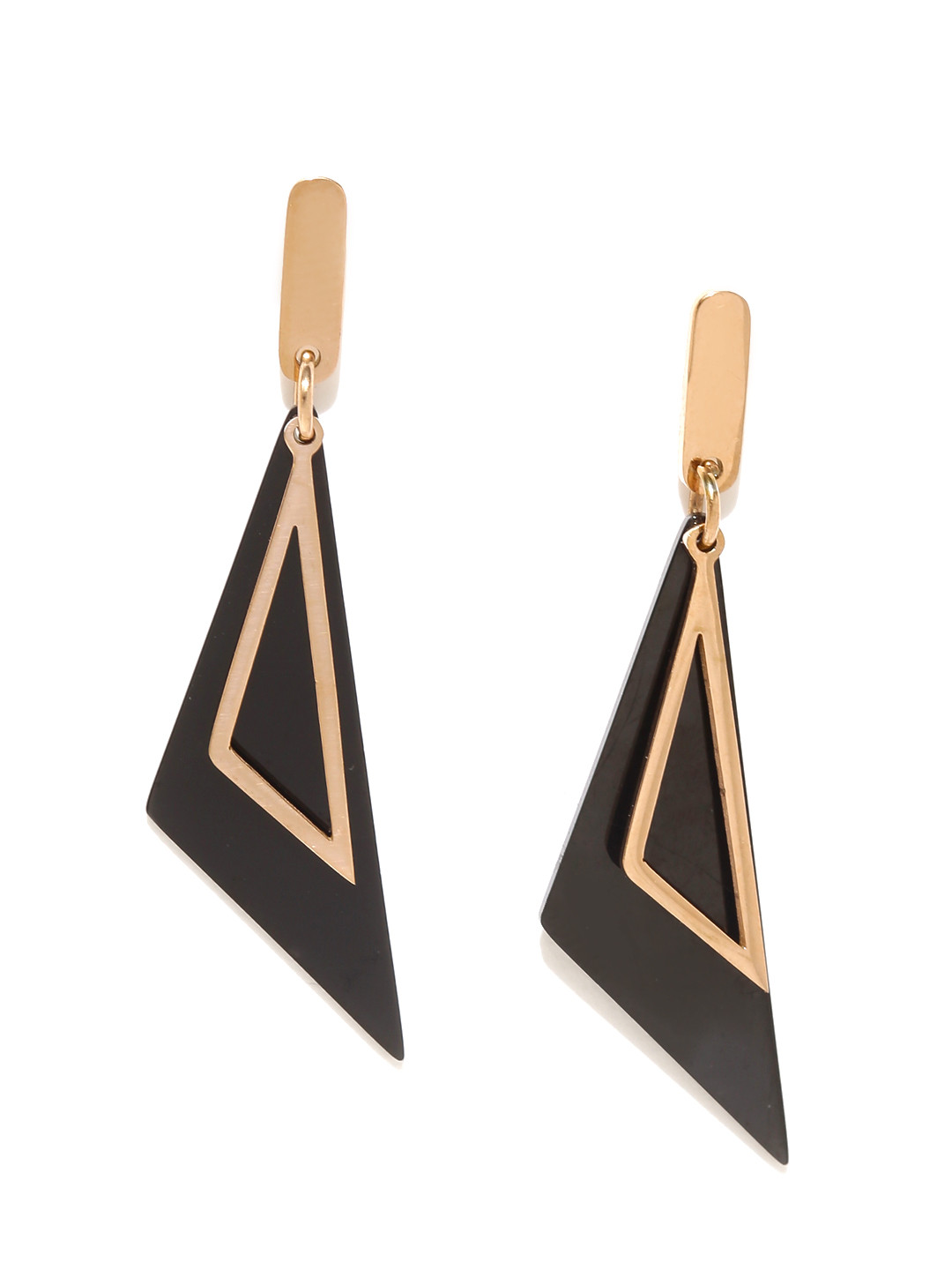 

Yellow Chimes Black & Copper-Toned Stainless Steel Triangular Drop Earrings