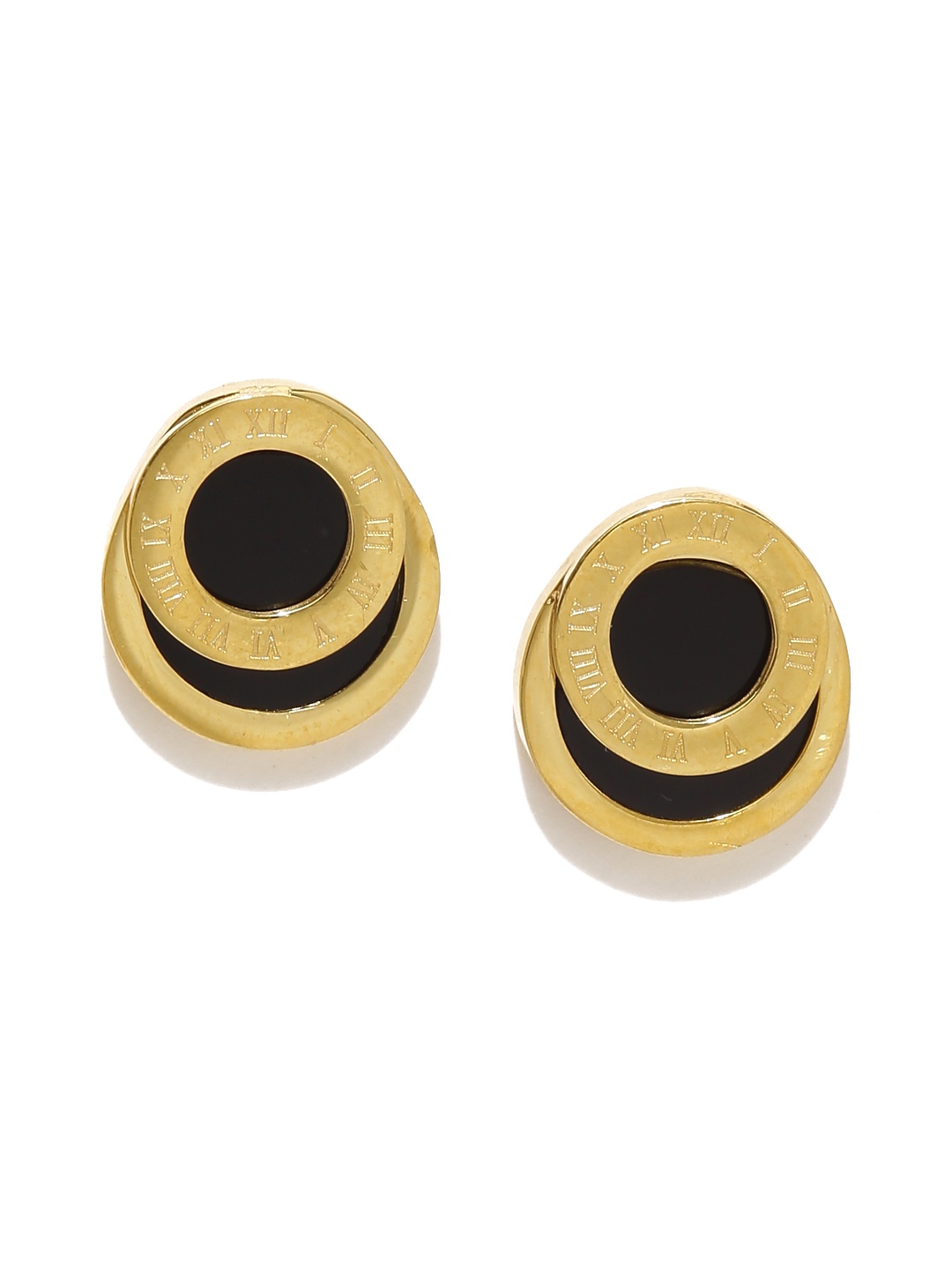 

Yellow Chimes Gold-Toned & Black Stainless Steel Circular Studs