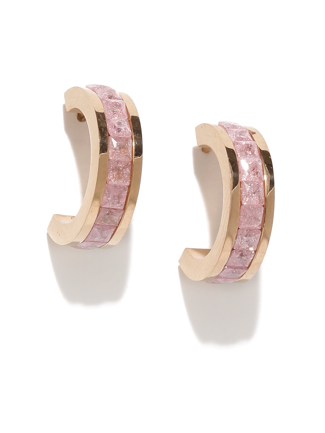 

Yellow Chimes Pink Rose Gold-Plated Classic Stainless Steel Half Hoop Earrings
