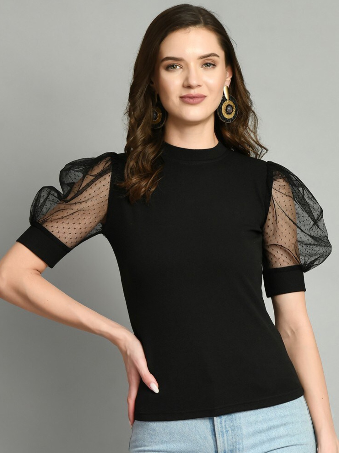 

Moshe Puff Sleeves Regular Top, Black