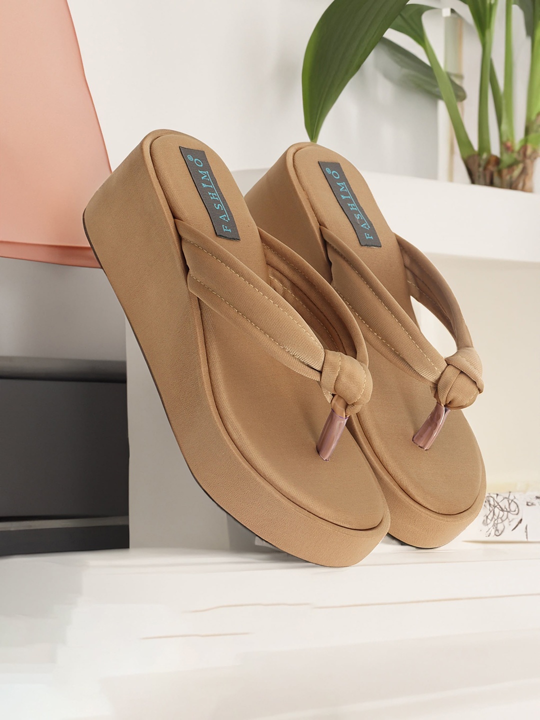 

FASHIMO Knotted Open Toe Wedges, Cream