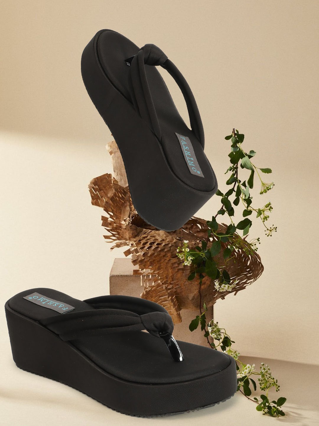 

FASHIMO Knotted Open Toe Wedges, Black