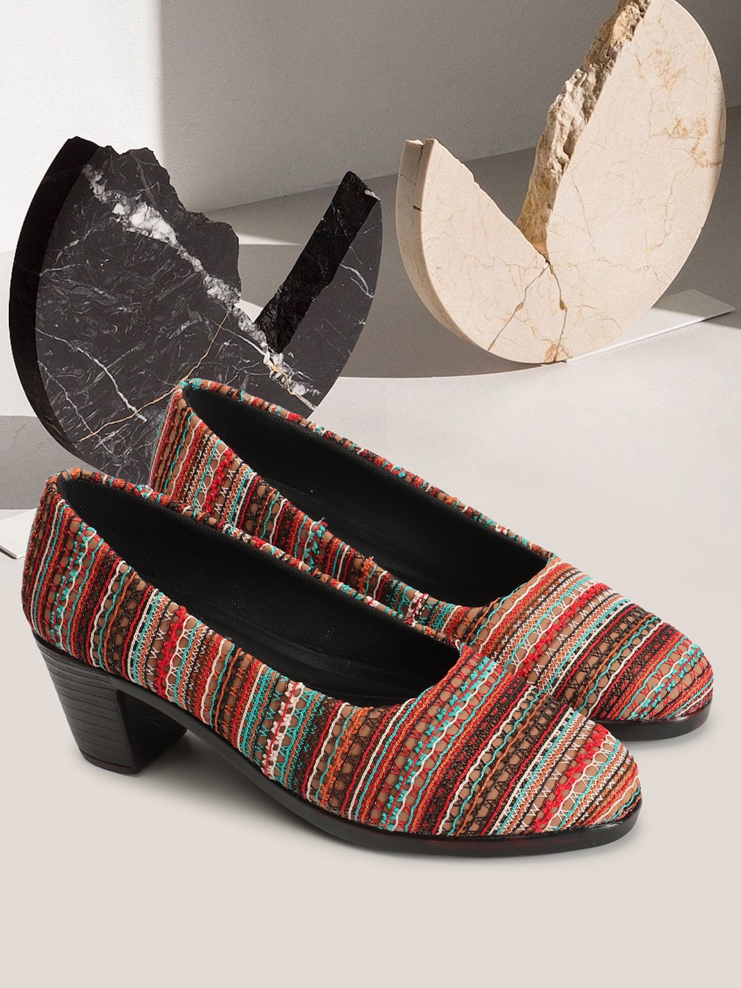 

FASHIMO Embroidered Block Heel Pumps, Red