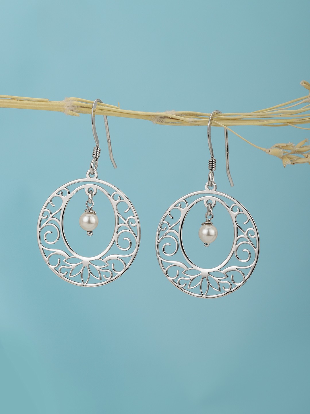 

VANBELLE Rhodium-Plated 925 Sterling Silver Circular Pearl Drop Earrings