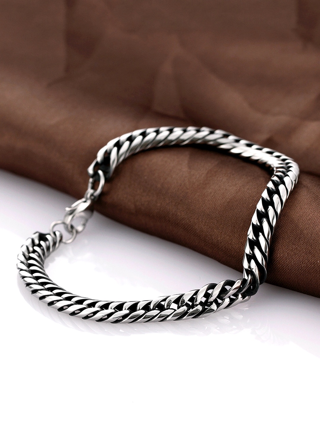 

Yellow Chimes Men Silver Plated Stainless Steel tough Style Chain Designer Bracelet