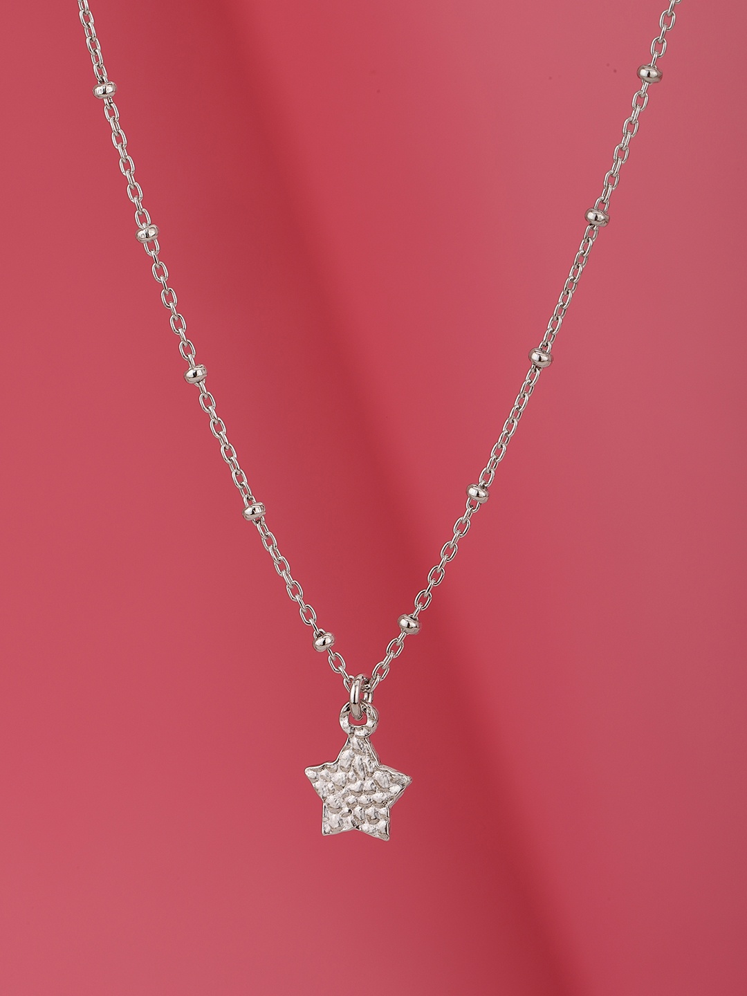 

VANBELLE Rhodium-Plated 925 Sterling Silver Dangling Star Pendant With Chain