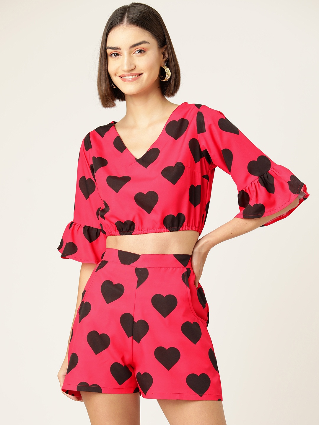 

Sleek Italia Women Printed Top with Shorts, Pink