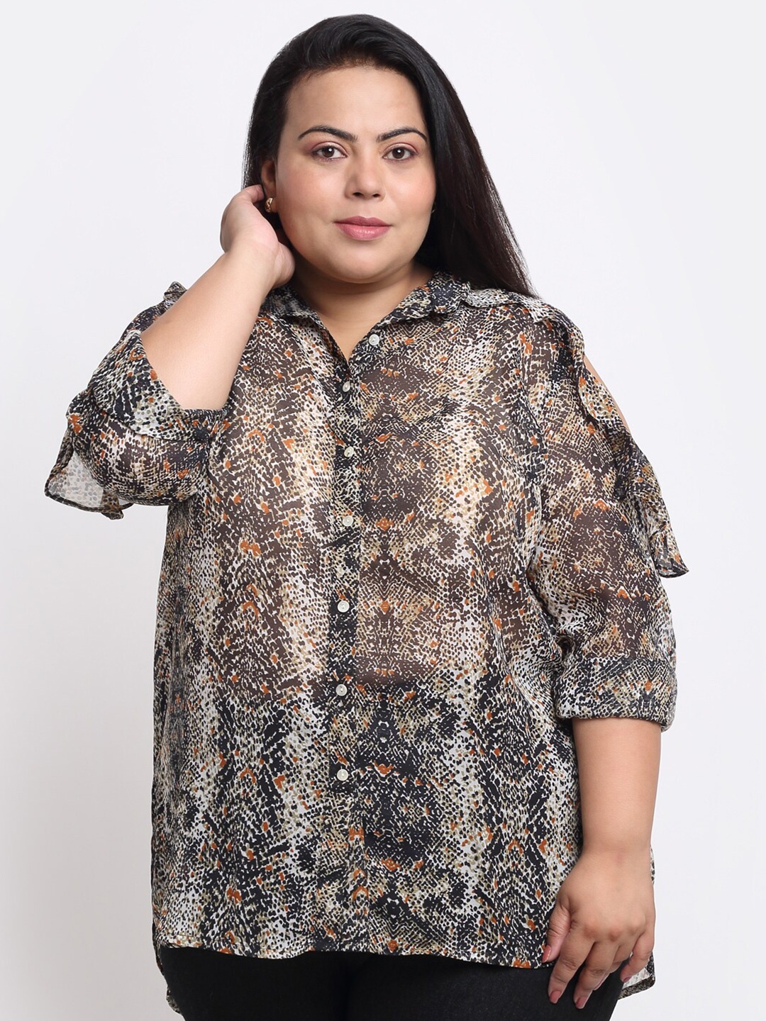 

sindrellastorie Print Georgette Shirt Style Top, Black