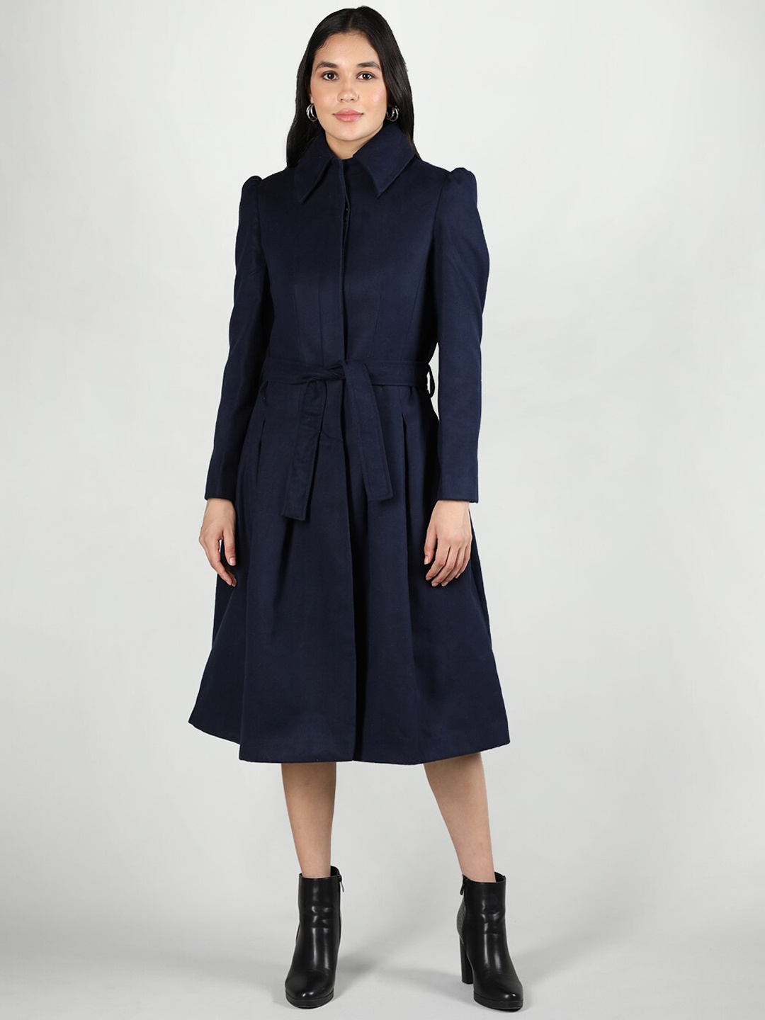 

CHKOKKO Spread Collar Over Coat, Navy blue