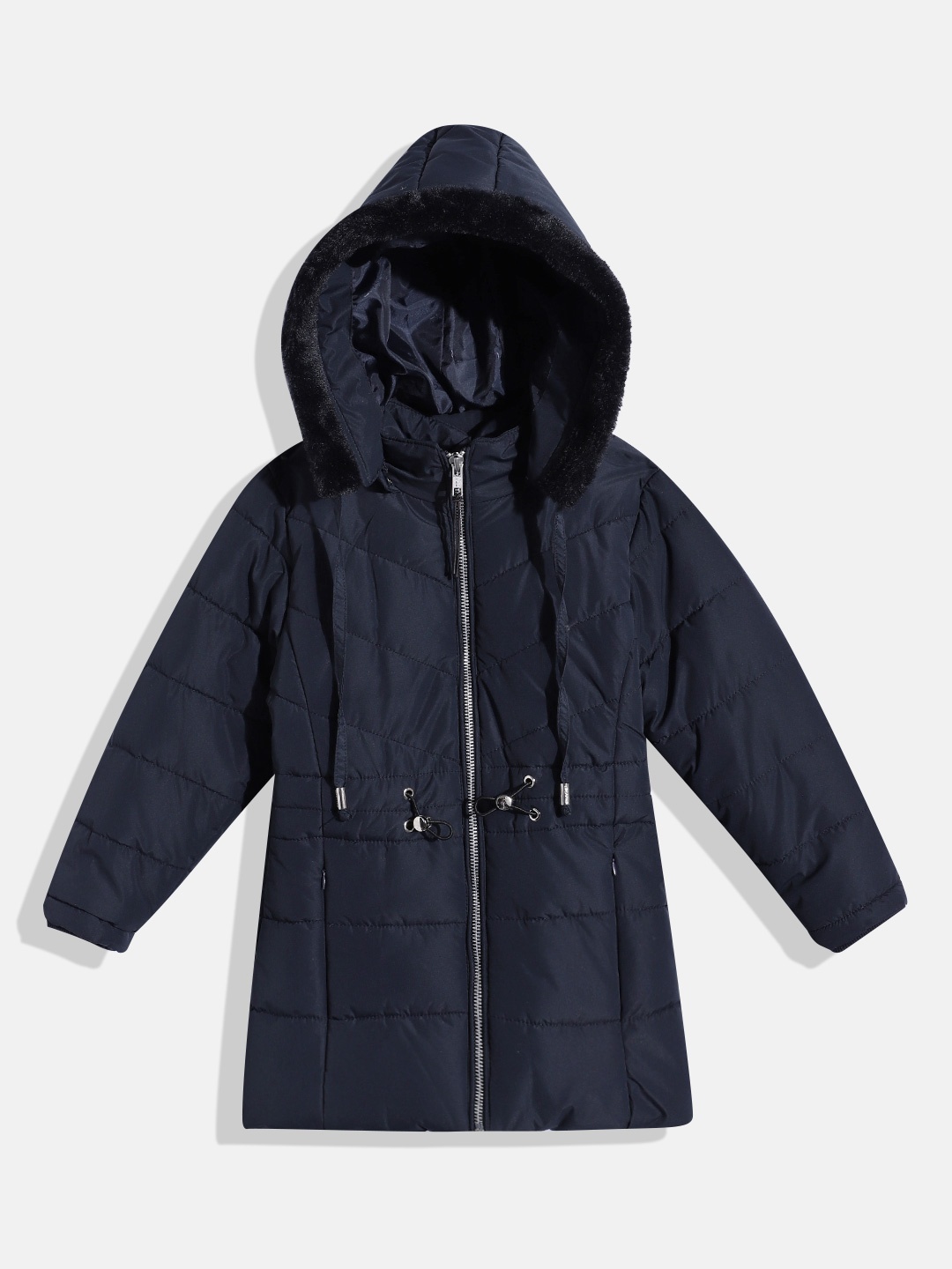 

Okane Girls Hooded Longline Padded Jacket, Navy blue