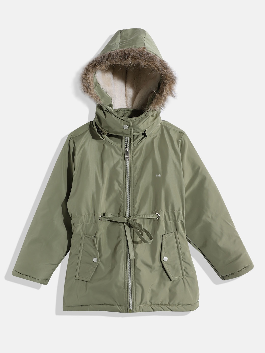 

Okane Girls Hooded Longline Parka Jacket, Green