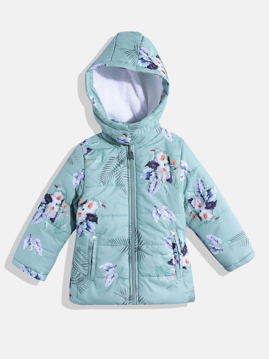 

Okane Girls Floral Print Hooded Padded Jacket, Turquoise blue