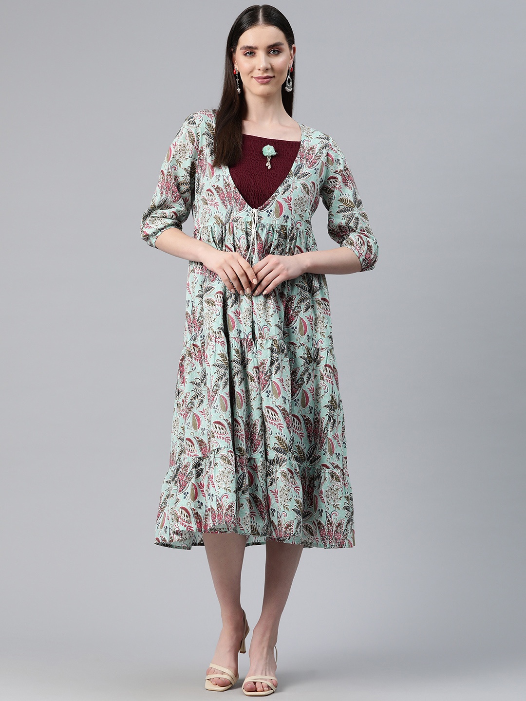 Readiprint Fashions Floral Print Tiered A-Line Dress, Burgundy