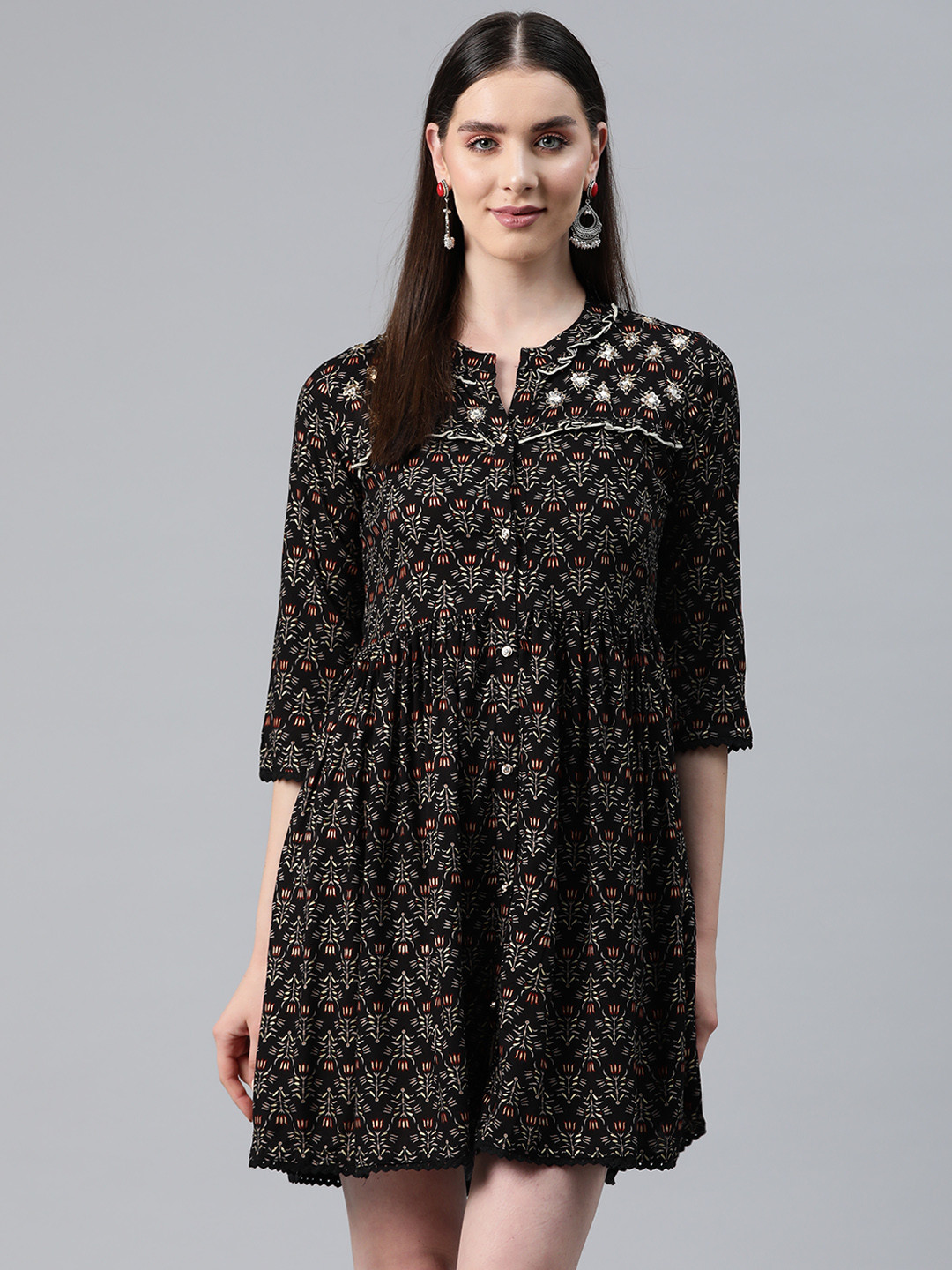 

Readiprint Fashions Floral Print Sequinned A-Line Dress, Black