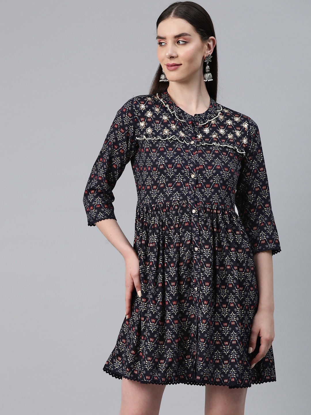 

Readiprint Fashions Floral Print A-Line Dress, Navy blue