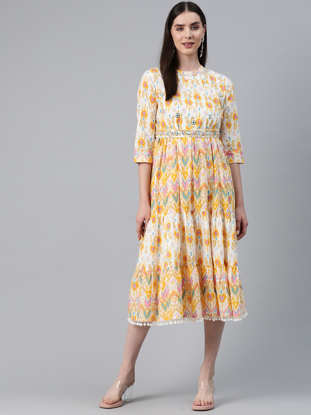 

Readiprint Fashions Floral Print Tiered A-Line Midi Dress, Yellow