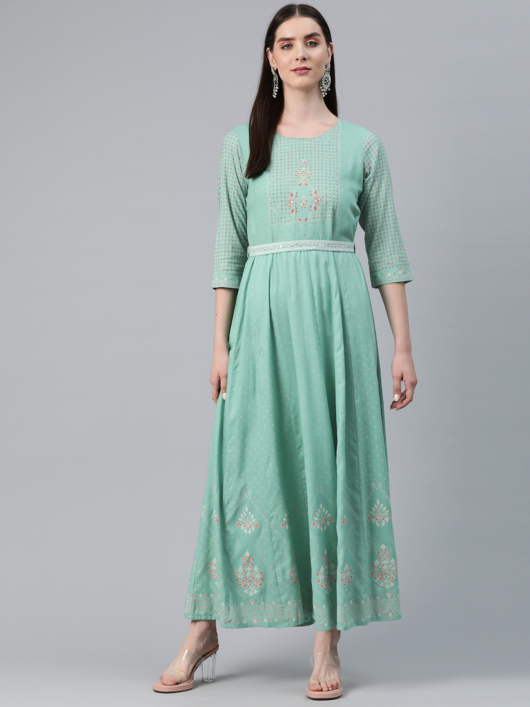 

Readiprint Fashions Ethnic Motifs Print Sequinned Maxi Dress, Green