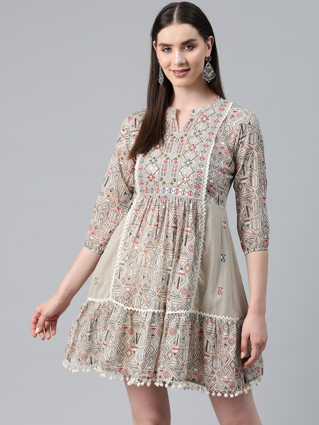 

Readiprint Fashions Print Embellished A-Line Tiered Dress, Grey