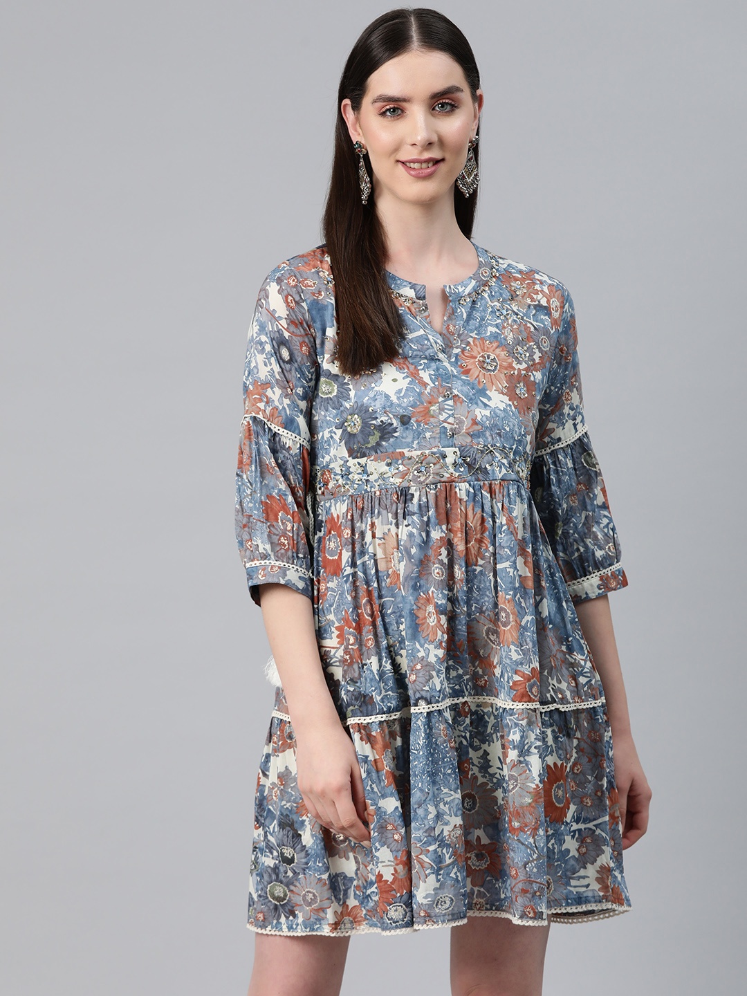 

Readiprint Fashions Floral Print A-Line Dress, Blue