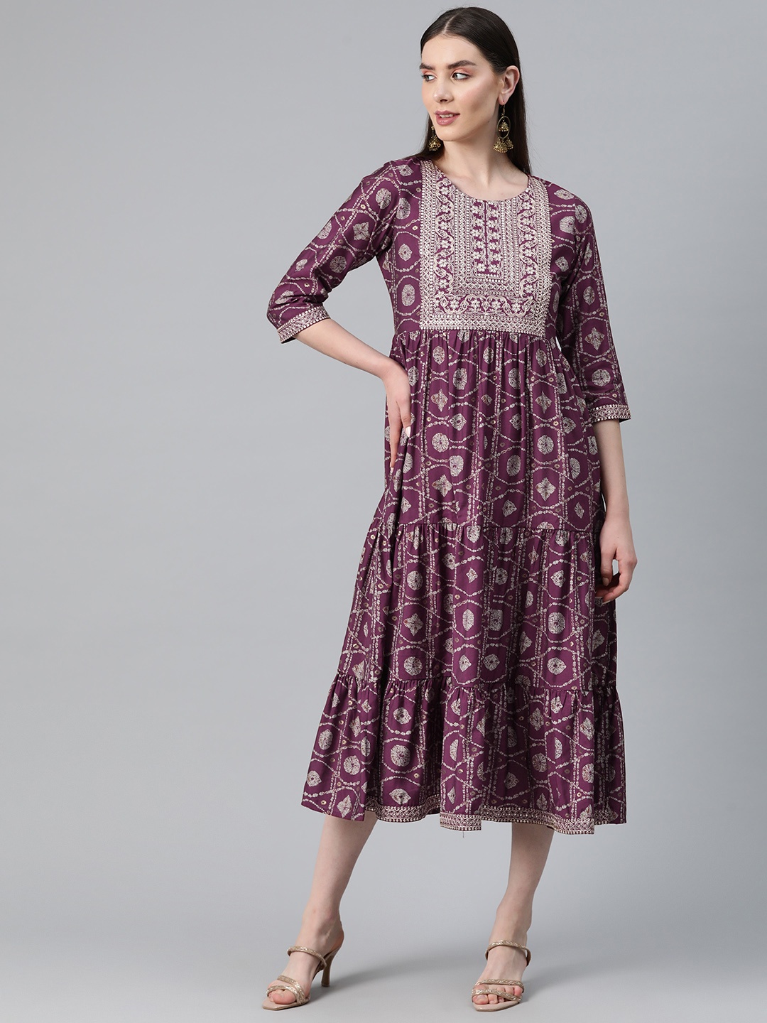 

Readiprint Fashions Ethnic Motifs Print A-Line Tiered Maxi Dress, Pink