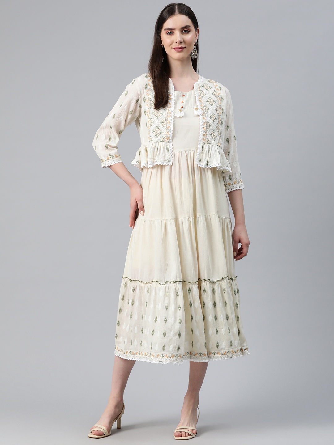 

Readiprint Fashions Solid Fit & Flare Midi Dress with Jacket, Off white