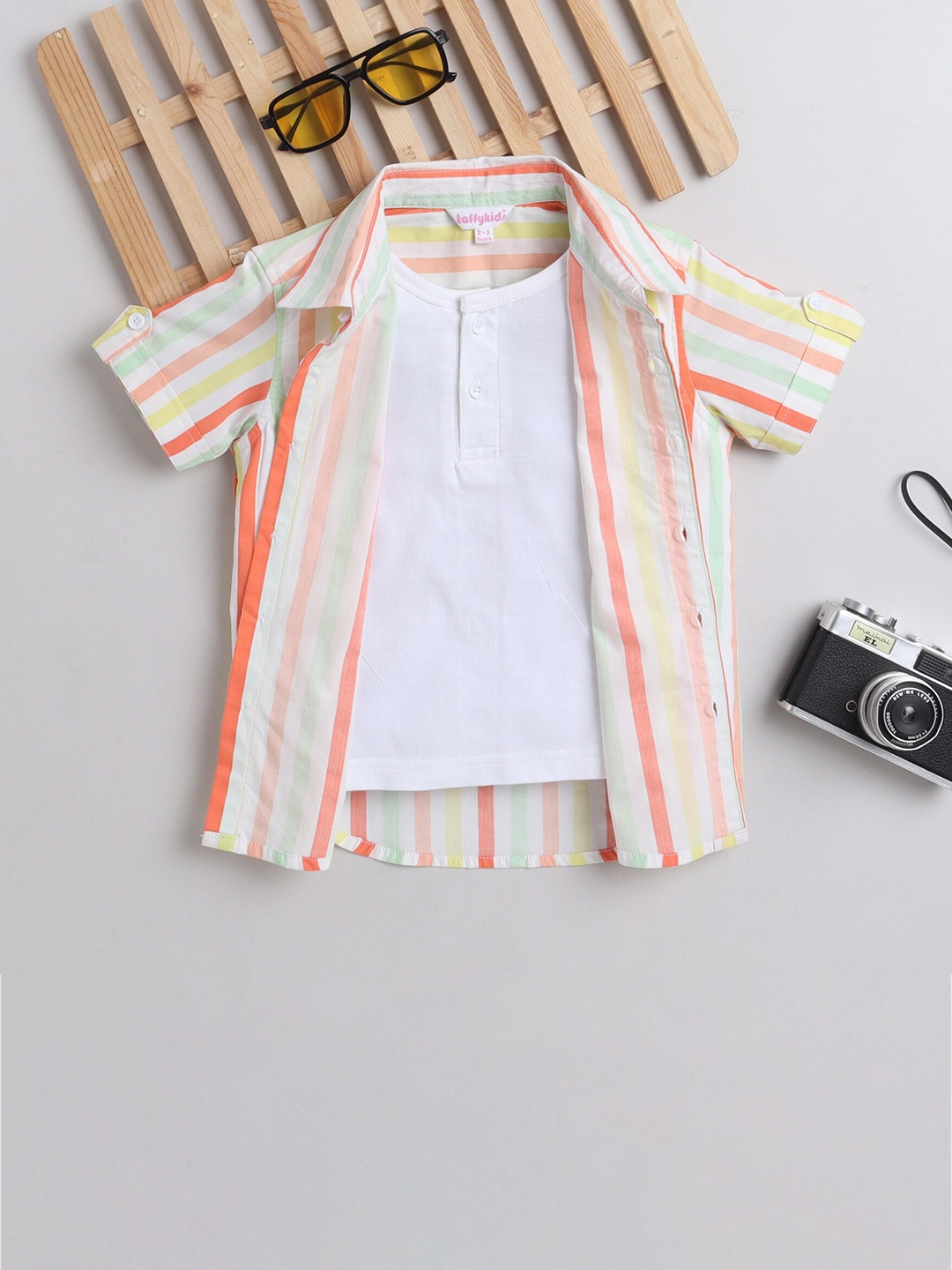 

taffykids Boys Vertical Striped Pure Cotton Casual Shirt, White