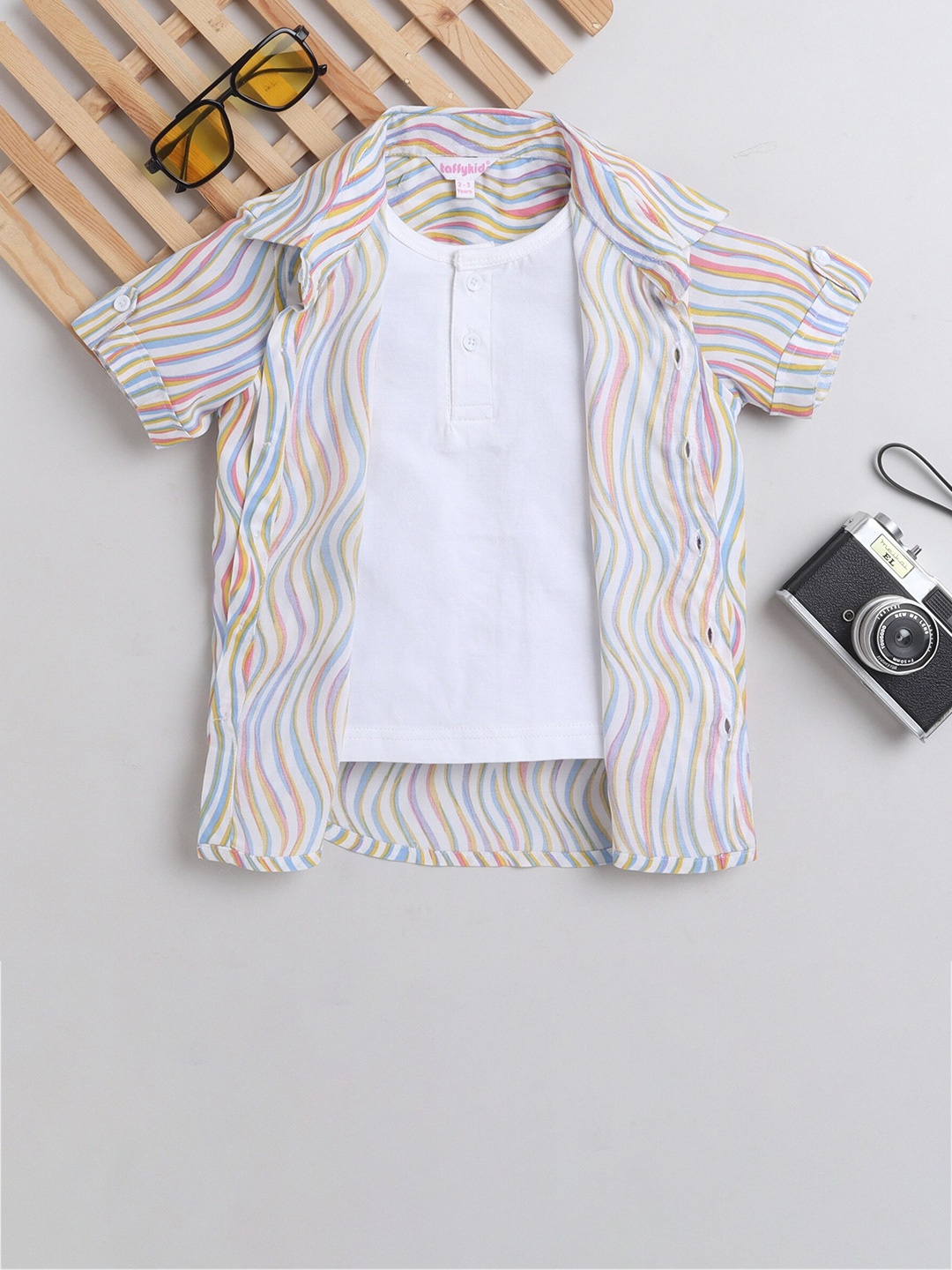 

taffykids Boys Abstract Printed Pure Cotton Casual Shirt, White