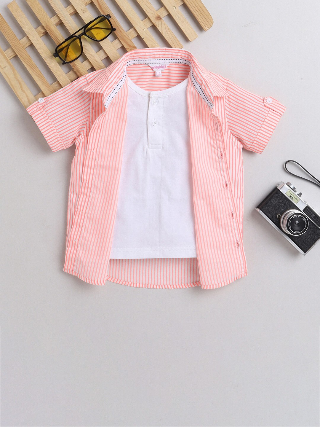 

taffykids Boys Vertical Striped Pure Cotton Casual Shirt, White