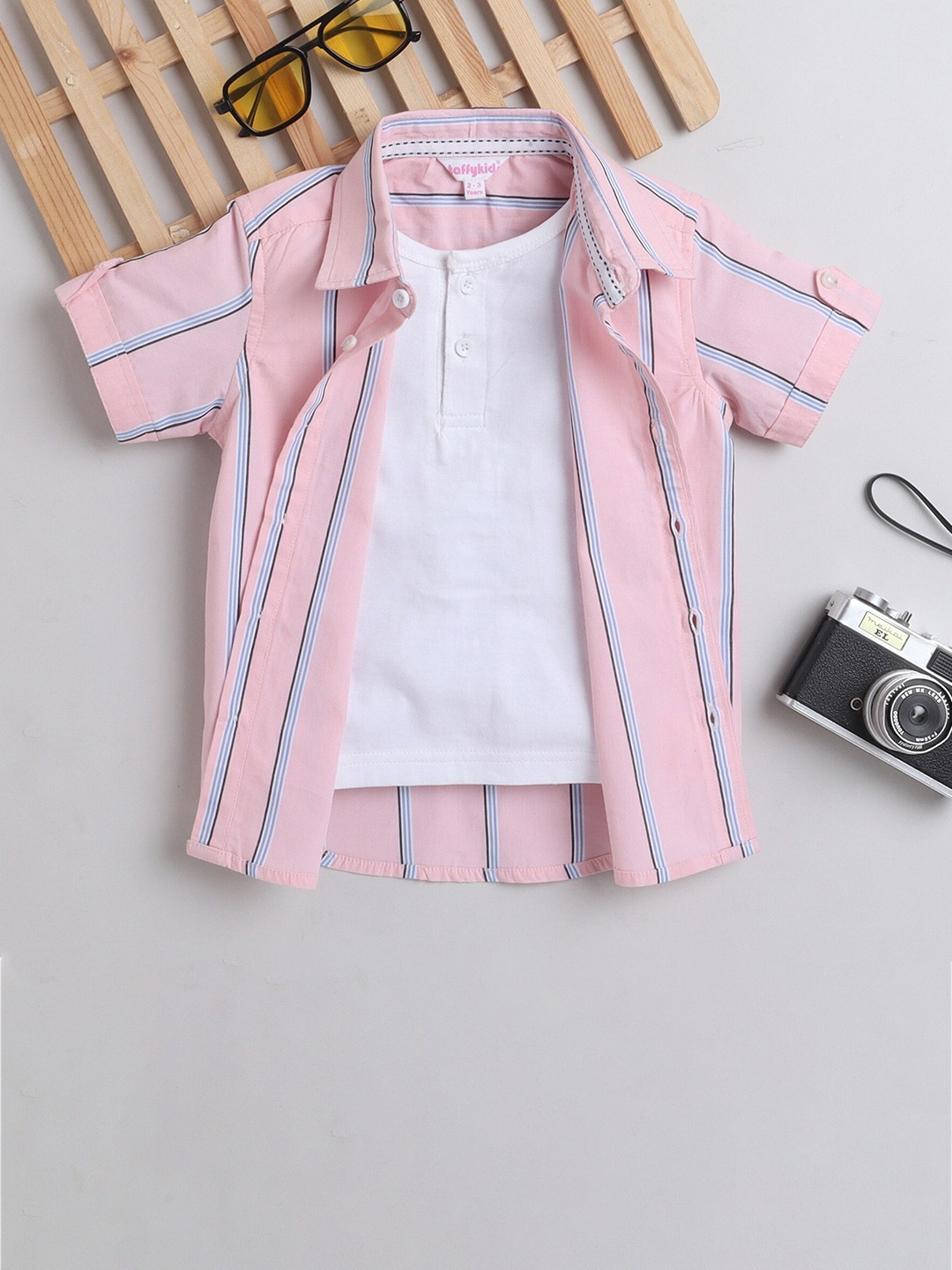 

taffykids Boys Vertical Striped Pure Cotton Casual Shirt, Pink