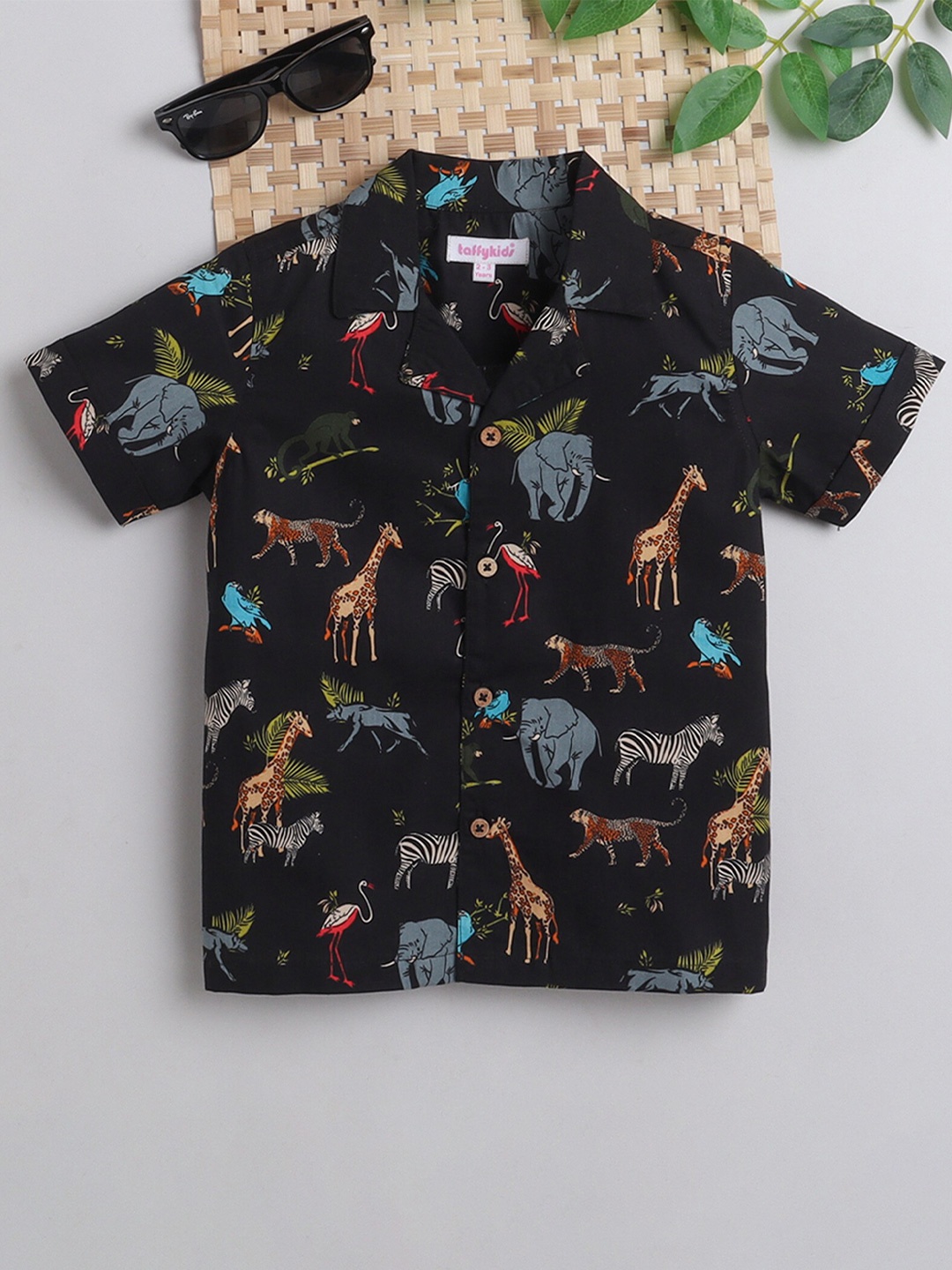 

taffykids Boys Graphic Printed Pure Cotton Casual Shirt, Black