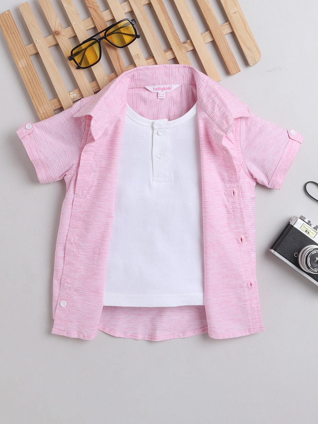 

taffykids Boys Horizontal Striped Pure Cotton Casual Shirt, Pink