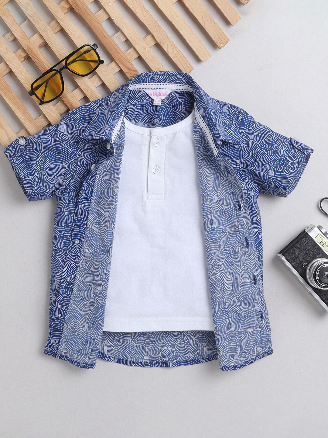 

taffykids Boys Abstract Printed Pure Cotton Casual Shirt, Blue
