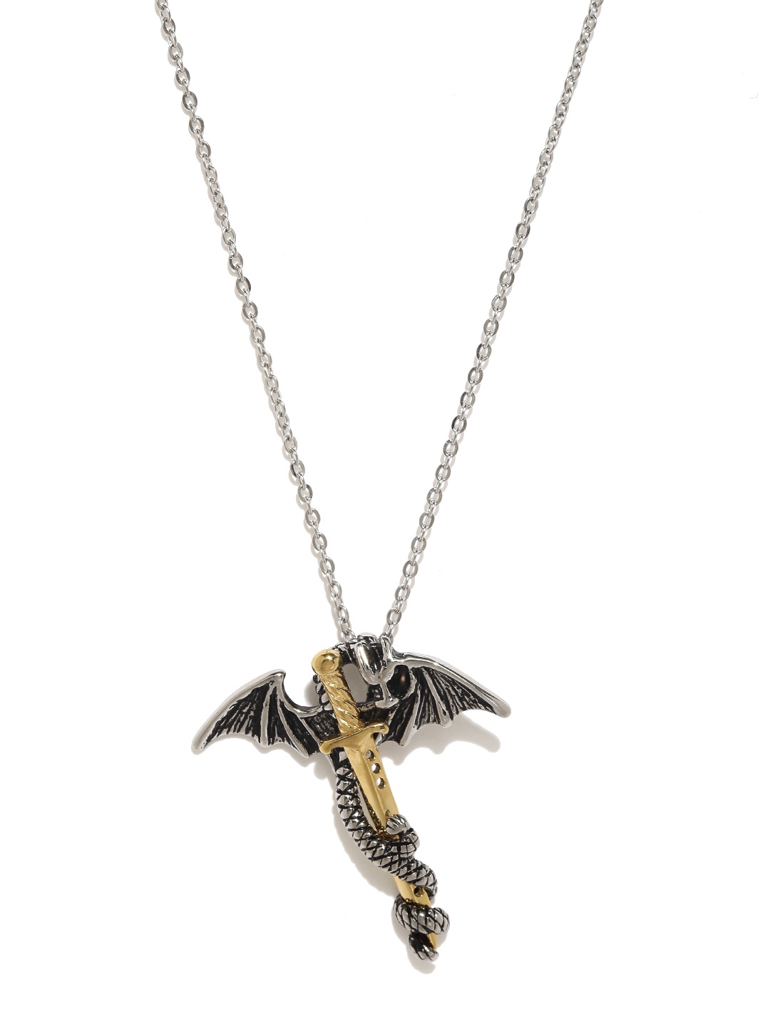 

Yellow Chimes Men Silver-Toned & Gold-Toned Dual Toned Dragon Pendant With Chain