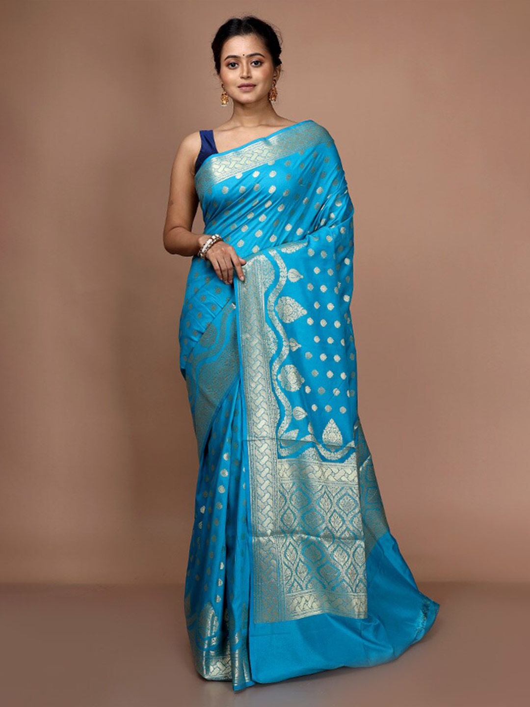 

AllSilks Ethnic Motifs Woven Design Zari Art Silk Saree, Blue