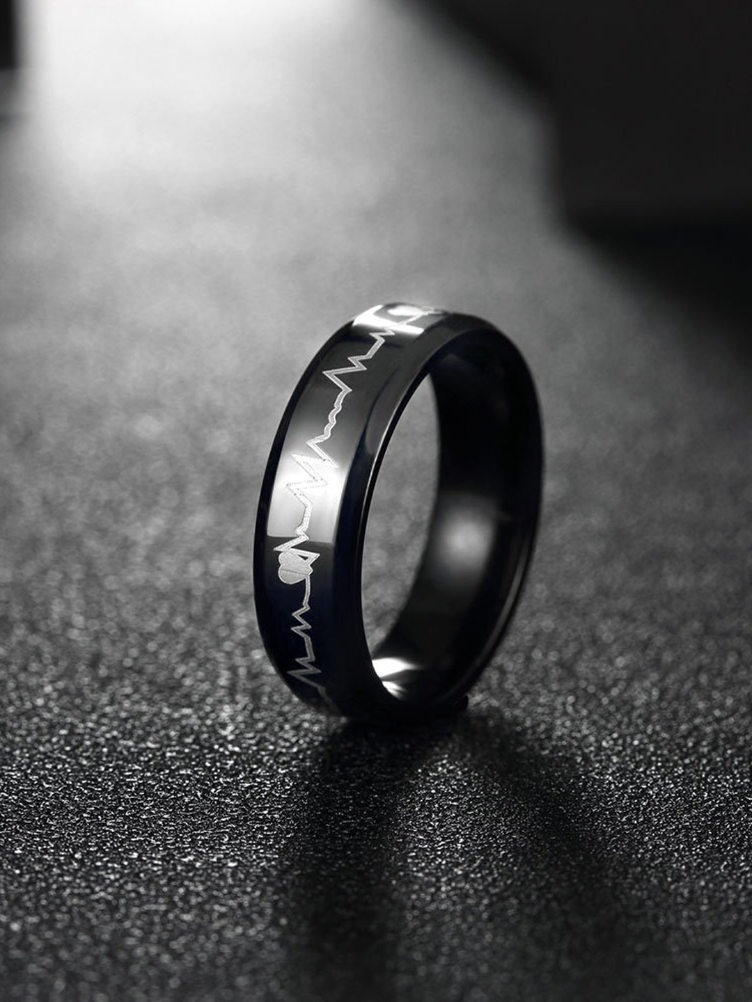 

Yellow Chimes Black Heartbeat Love Message Stainless Steel Ring