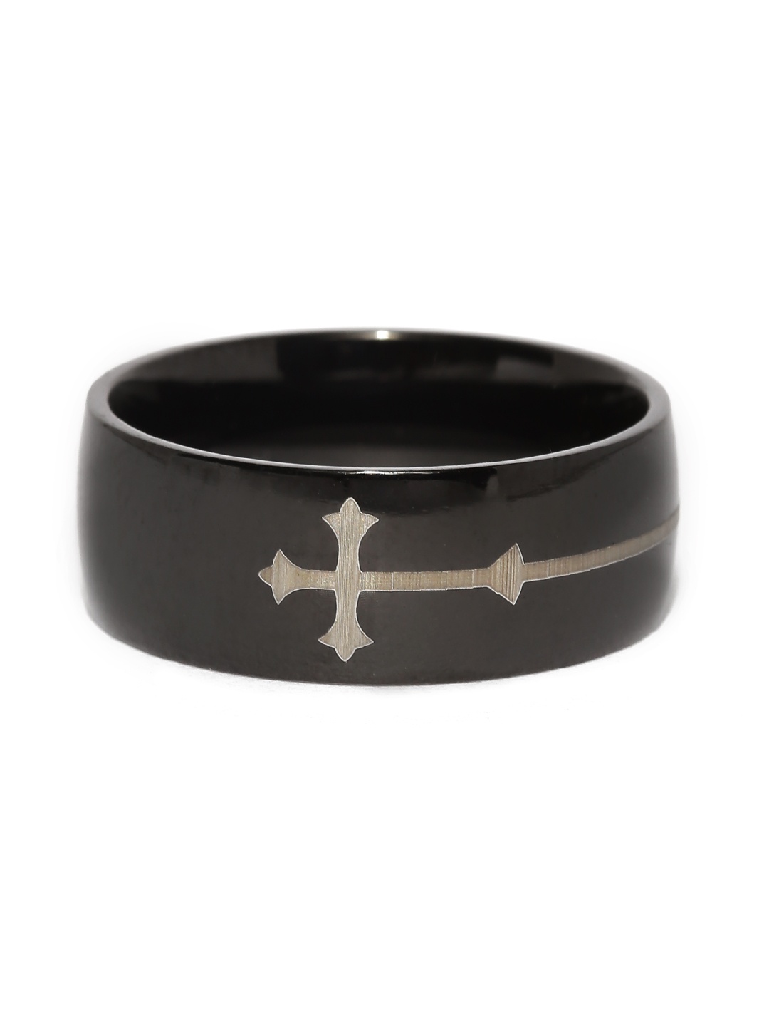 

Yellow Chimes Black Cloure Cross Divine Stainless Steel Black Ring