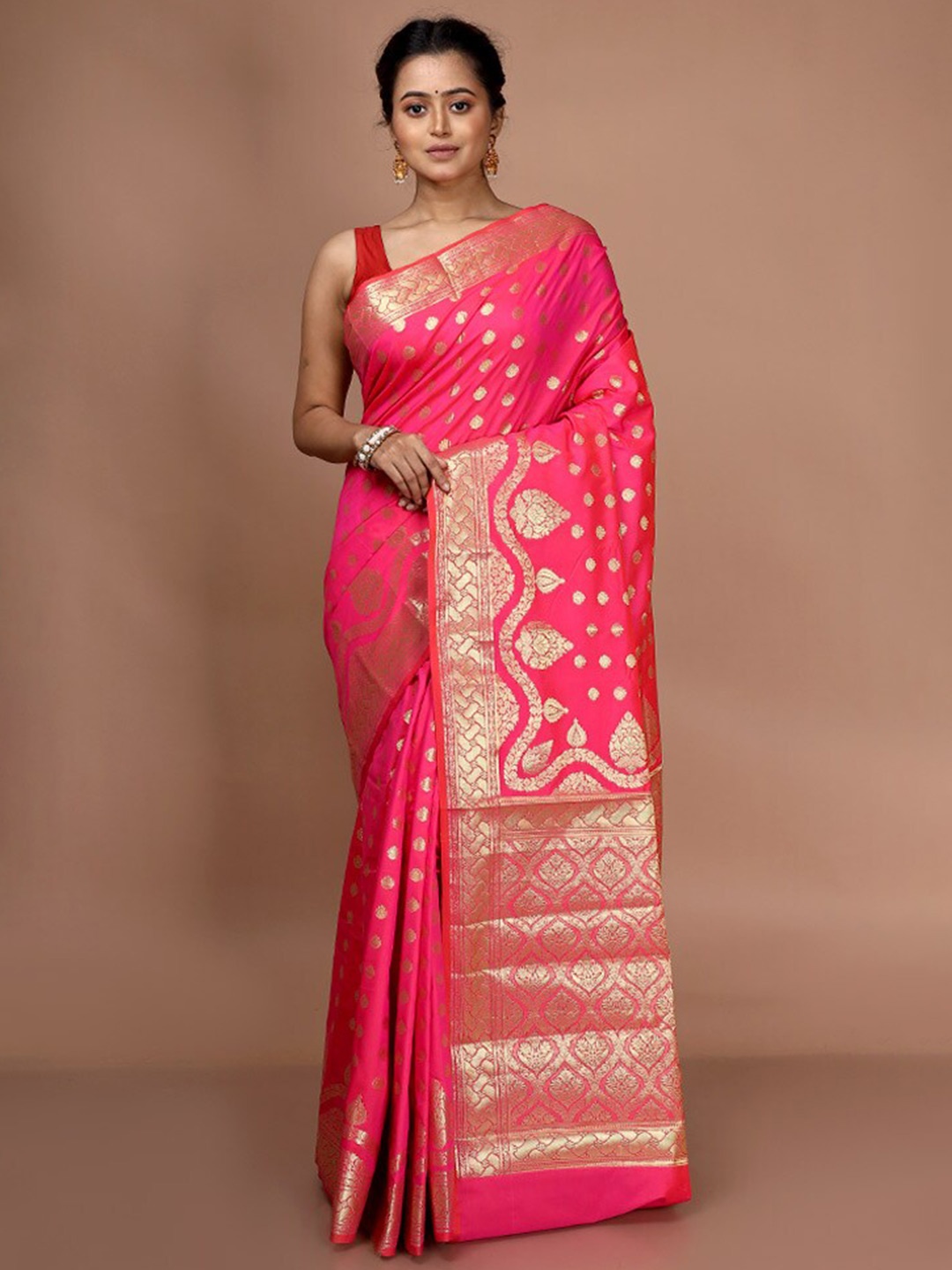 

AllSilks Ethnic Motifs Woven Design Zari Saree, Pink