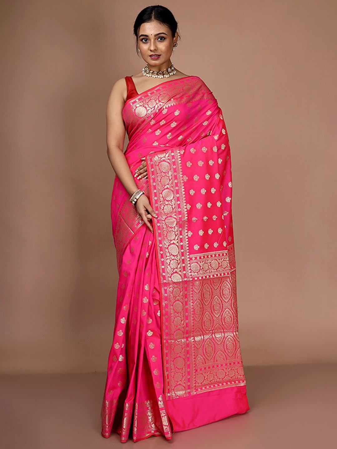 

AllSilks Ethnic Motifs Woven Design Zari Saree, Pink
