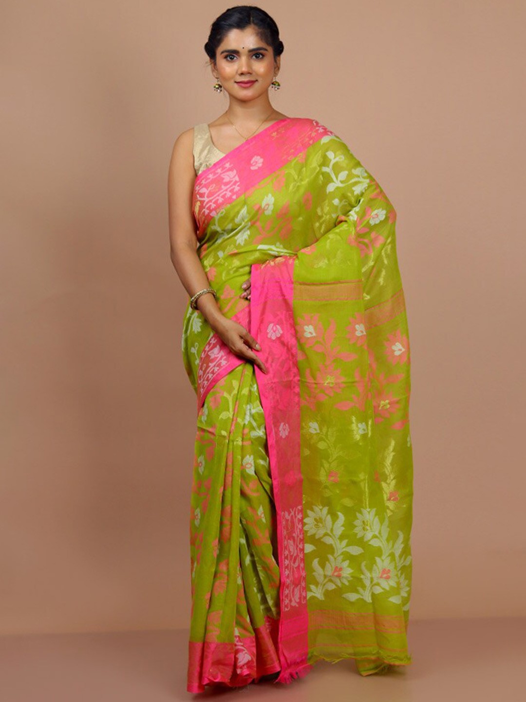 

AllSilks Floral Woven Design Saree, Green