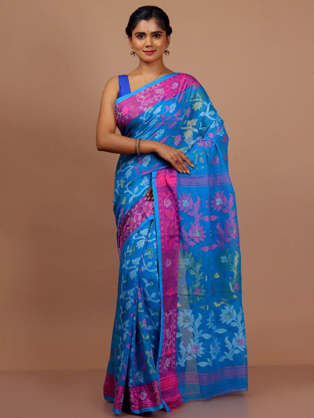 

AllSilks Floral Woven Design Saree, Blue