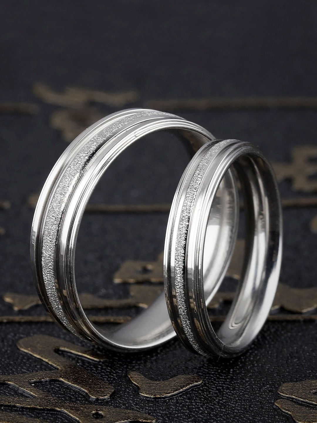 

Yellow Chimes Stainless Steel Dazzling Stardust Couple Rings, Silver