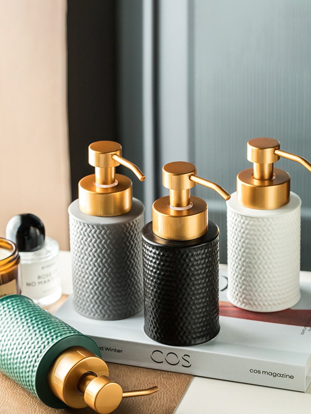 

FabSeasons White Self Design Ceramic Soap Dispenser With Pump - 300 ML