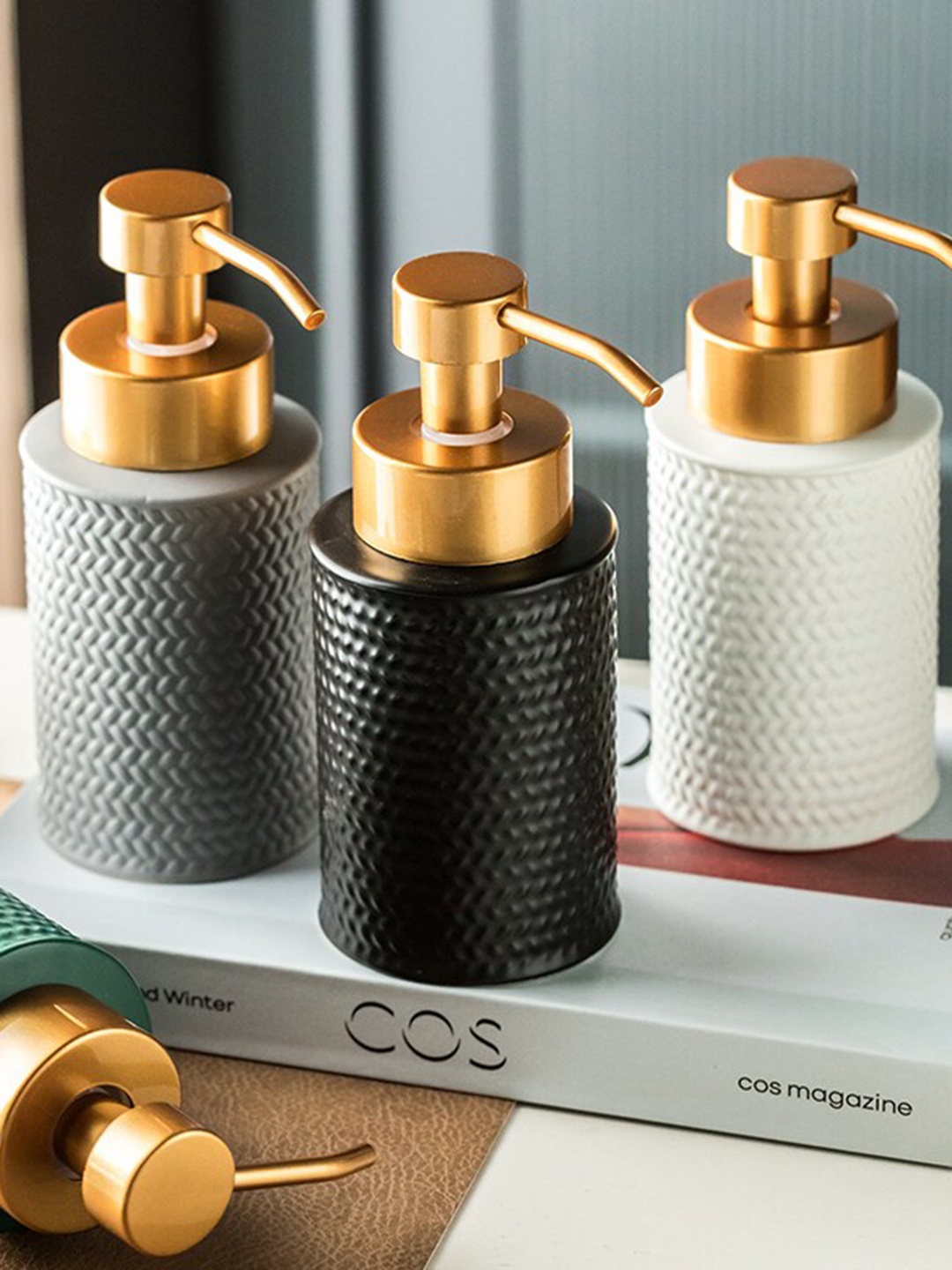 

FabSeasons Green Self Design Ceramic Soap Dispenser 300 ml