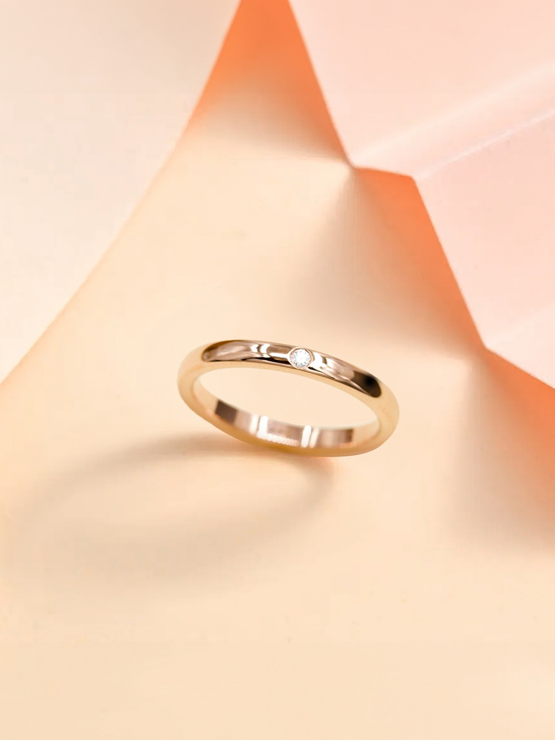 

Yellow Chimes Crystal Top Stainless Steel Band Ring, Rose gold