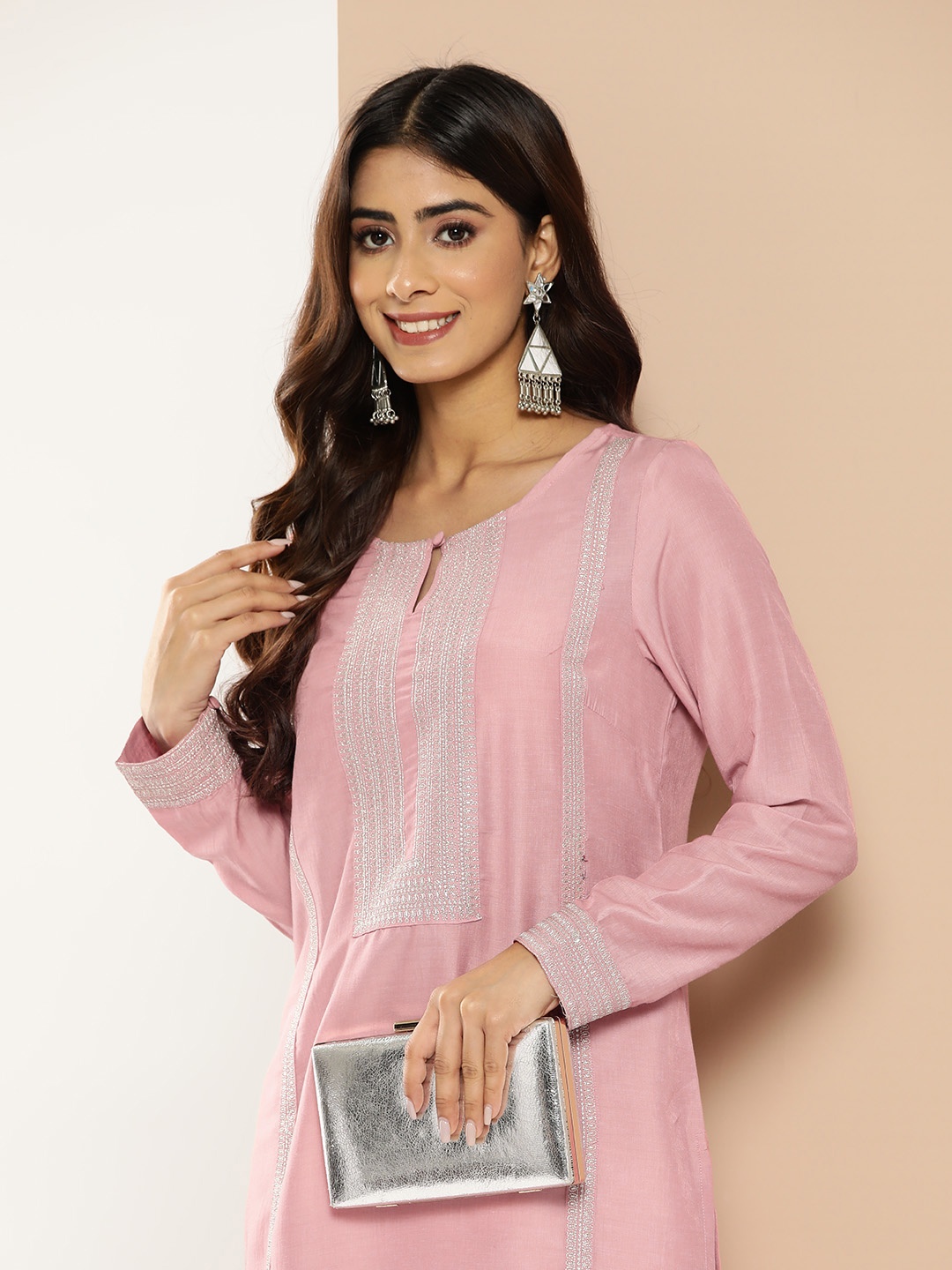 

HERE&NOW Ethnic Motifs Yoke Design Kurta, Pink