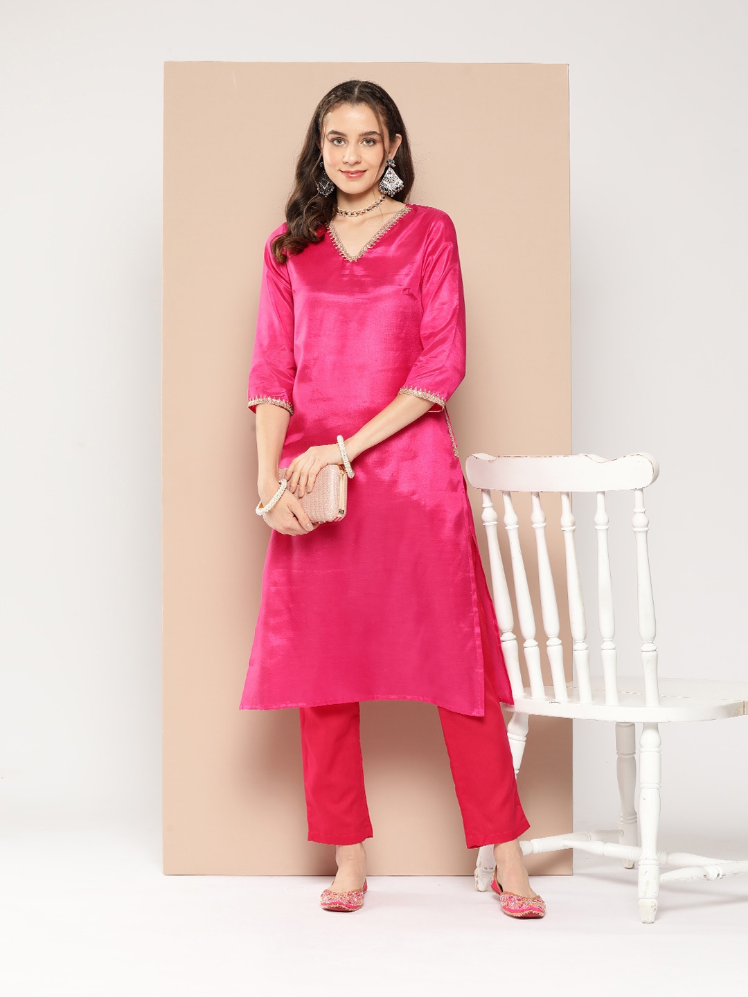 

HERE&NOW Women Sheen Gotta Patti Kurta, Pink