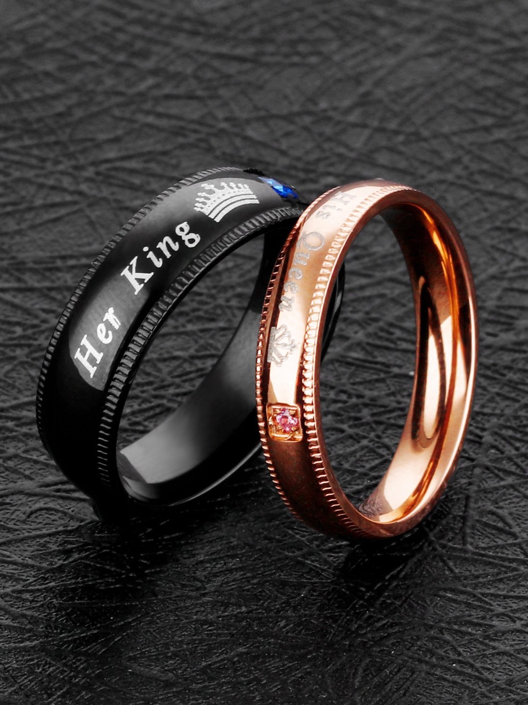 

Yellow Chimes Black & Copper-Toned Set of 2 King & Queen Couple Rings