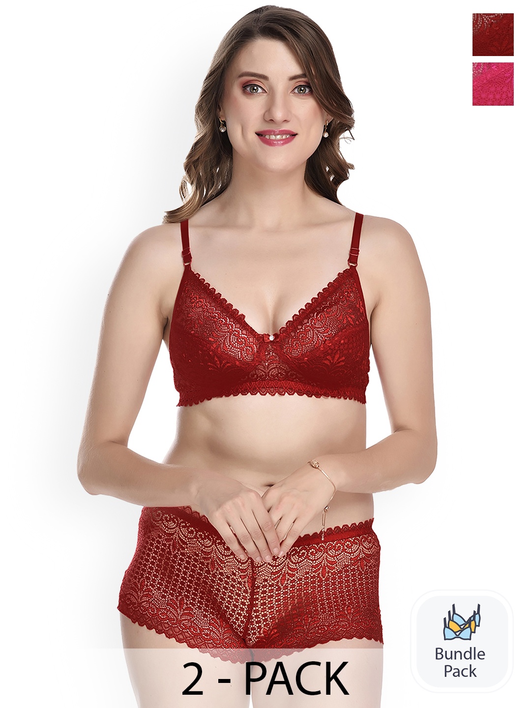 

PIBU Pack of 2 Laced Lingerie Set, Pink