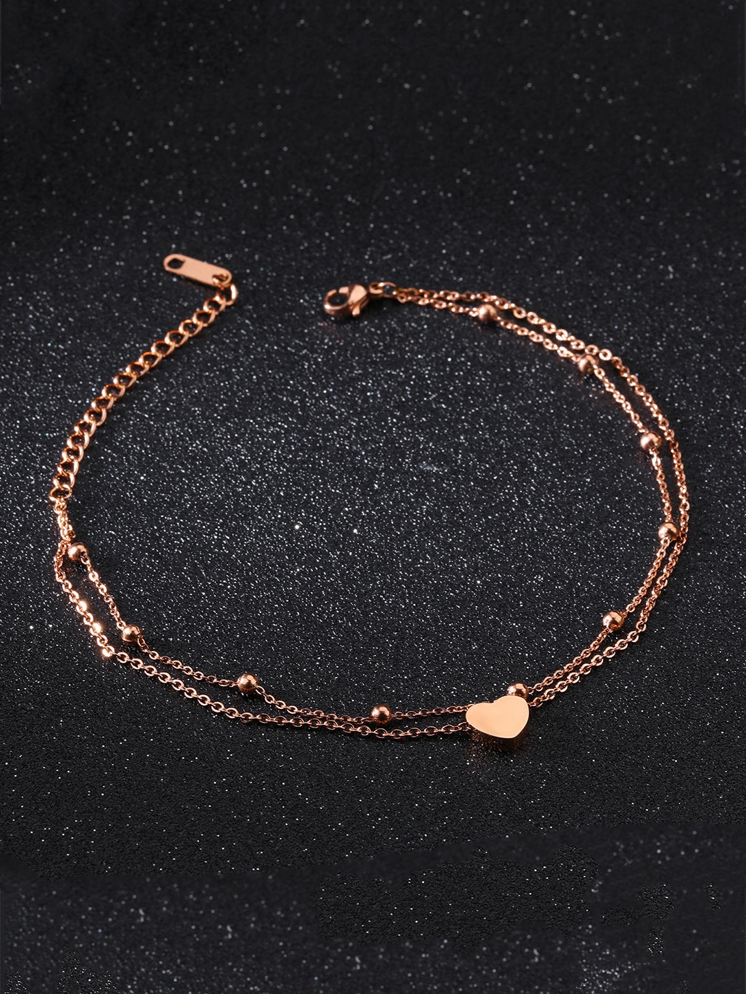 

Yellow Chimes Rose Gold Plated Stainless Steel Heart Charm Anklet, Copper