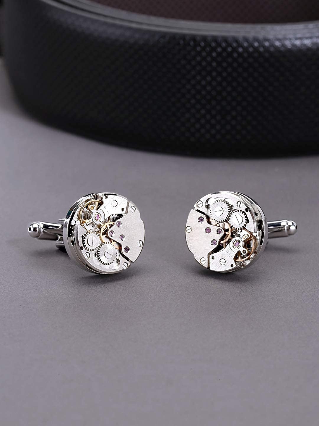 

Yellow Chimes Silver-Toned 316L Stainless Steel Round Formal Cufflinks